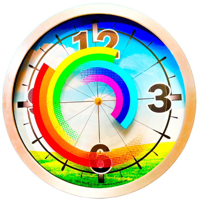 The Synergy of Color and Time: My Rainbow Clock with colorful rotating discs by Synergy Clock Co.